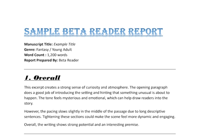 do beta reading and provide authentic feedback for your work